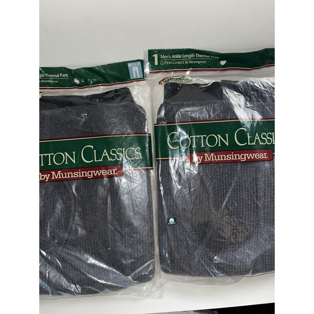 2 Vtg Munsingwear Ankle Length Thermal Underwear Pants Mens Medium 34-36 Grey